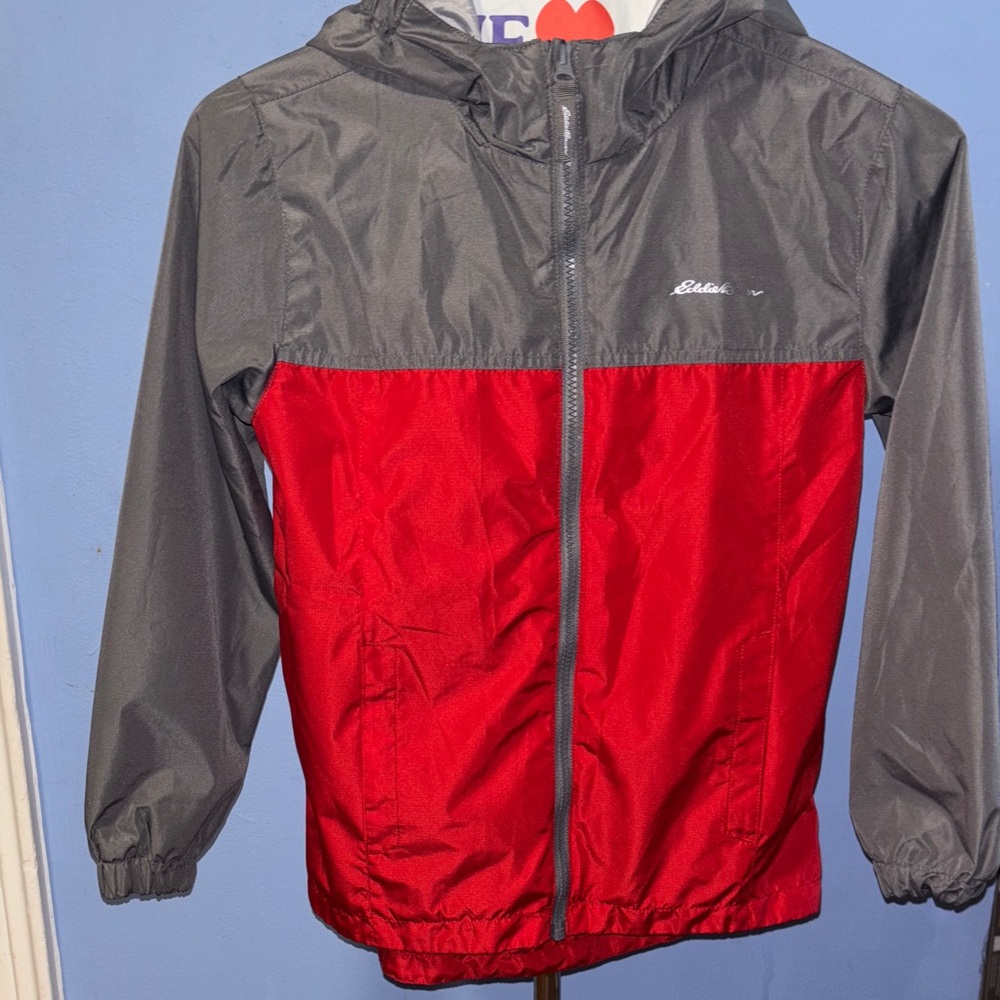 Eddie Bauer Red and Gray Hooded Jacket for boys with out of inside layer